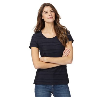 Navy scalloped trim striped top